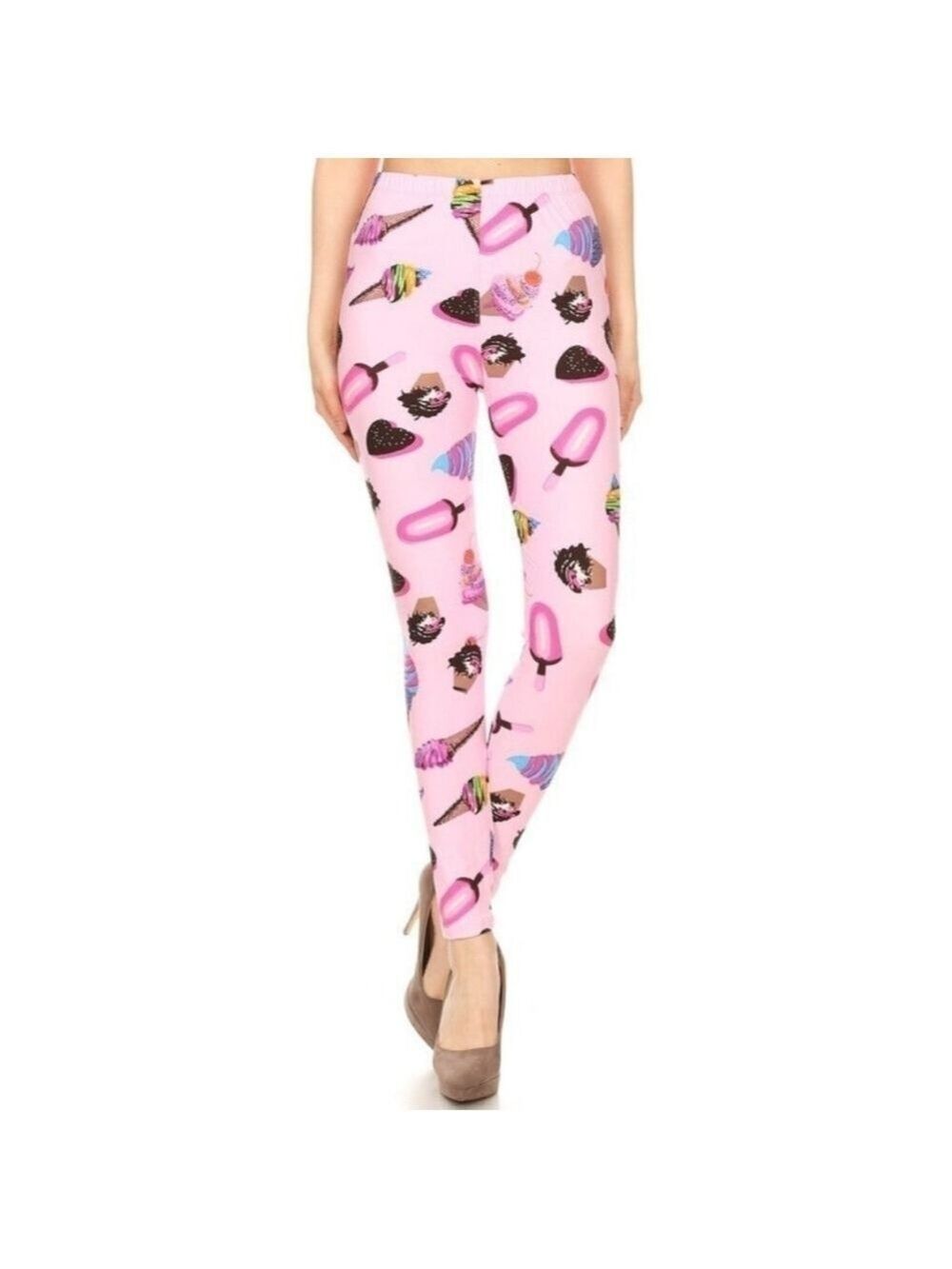 LEGGINGS DEPOT PINK Multi Color Ice Cream Print Full Length Size 10 NWT